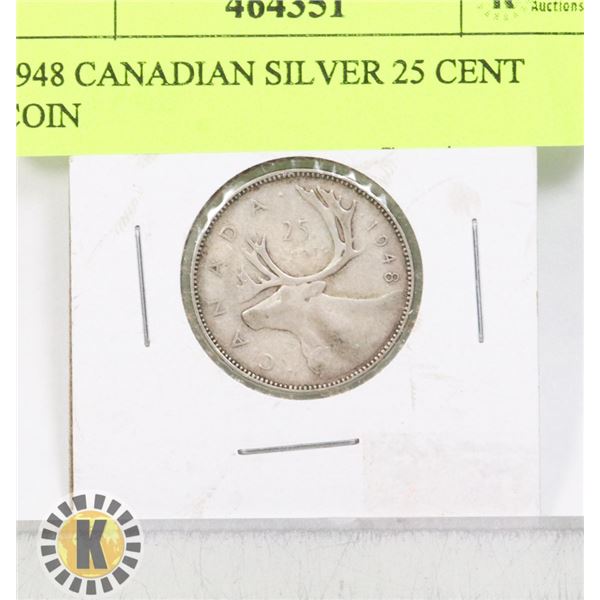 1948 CANADIAN SILVER 25 CENT COIN