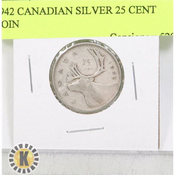 1942 CANADIAN SILVER 25 CENT COIN