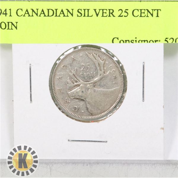 1941 CANADIAN SILVER 25 CENT COIN