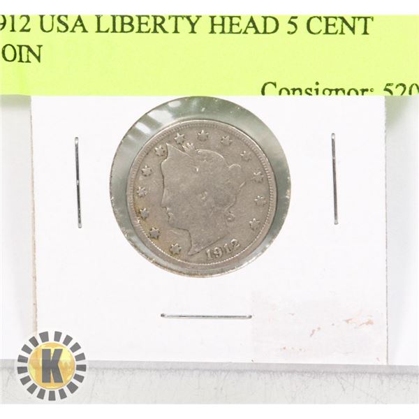1912 USA LIBERTY HEAD 5 CENT COIN