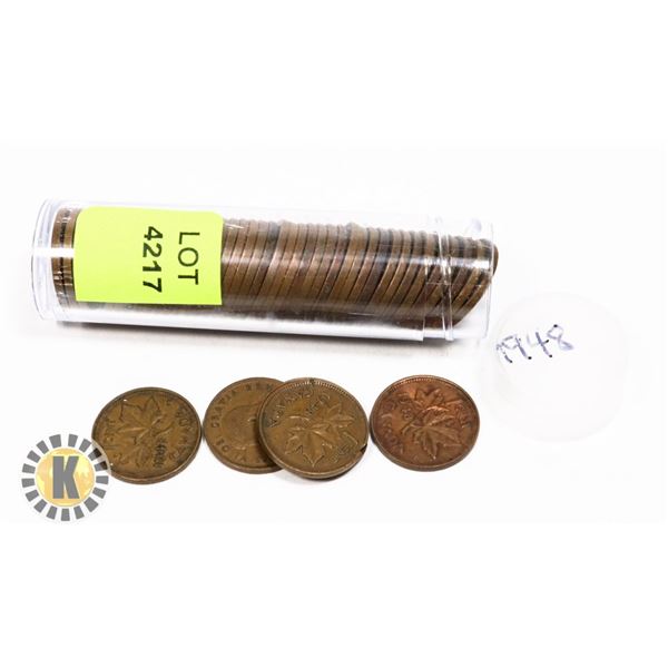 TUBE OF 1948 CANADIAN PENNIES
