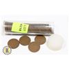 TUBE OF CANADIAN PENNIES, MOST APPEAR TO BE FROM