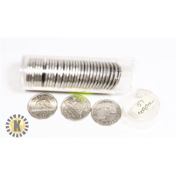 TUBE OF 1957 CANADIAN NICKELS MARKED BUG TAIL