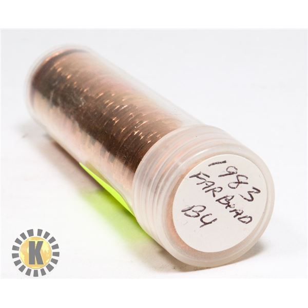 TUBE OF 1983 CANADIAN PENNIES MARKED FAR BEAD BU