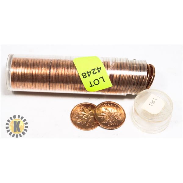 TUBE OF 1961 CANADIAN PENNIES