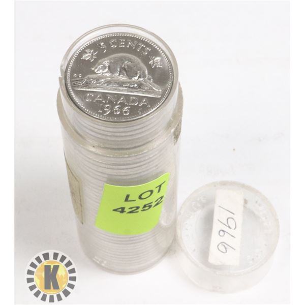 TUBE OF 1966 CANADIAN NICKELS MARKED BU