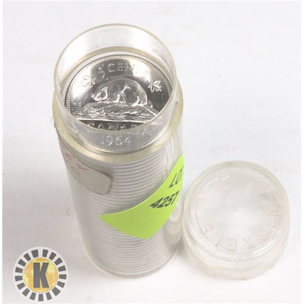 TUBE OF 1964 CANADIAN NICKELS MARKED UNC