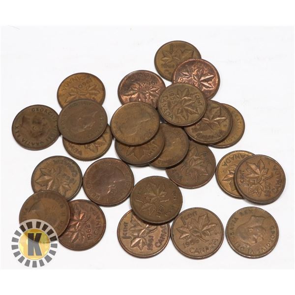 BAG OF MIXED CANADIAN PENNIES, SOME AS OLD AS