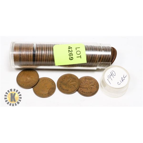 TUBE OF 1940 CANADIAN PENNIES