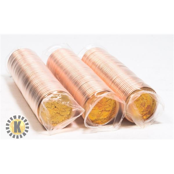THREE UNCIRCULATED ROLLS OF 2007 CANADIAN PENNIES