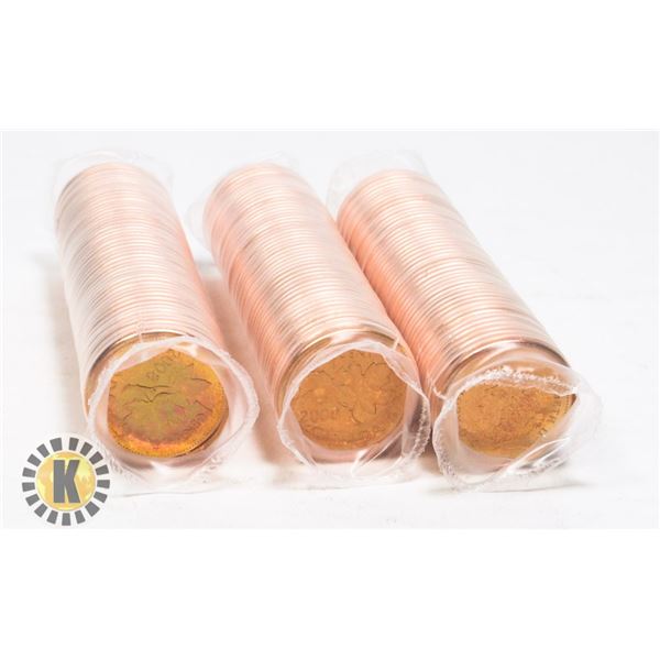THREE UNCIRCULATED ROLLS OF 2008 CANADIAN PENNIES