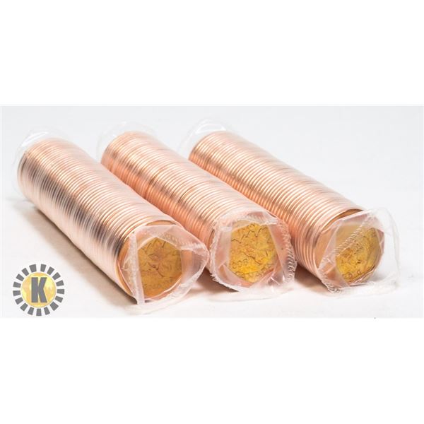 THREE UNCIRCULATED ROLLS OF 2008 CANADIAN PENNIES