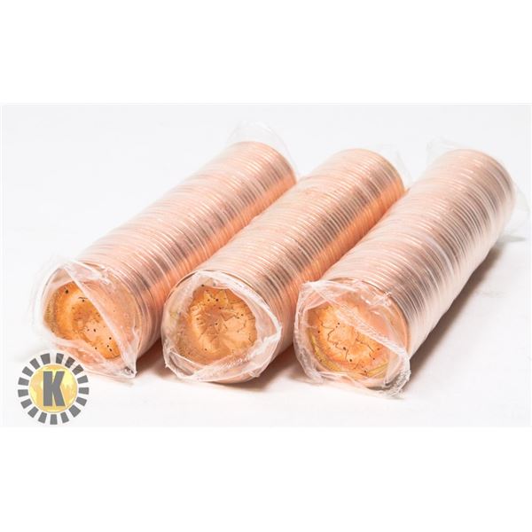 THREE UNCIRCULATED ROLLS OF 2010 CANADIAN PENNIES