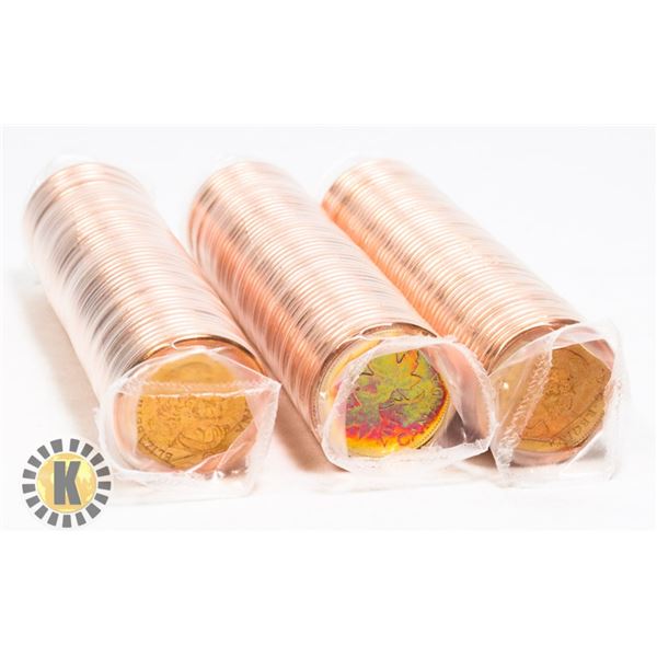 THREE UNCIRCULATED ROLLS OF 2011 CANADIAN PENNIES