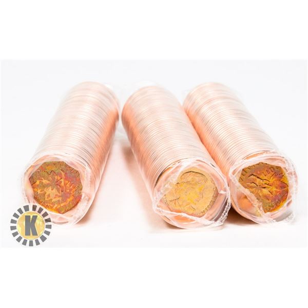 THREE UNCIRCULATED ROLLS OF 2011 CANADIAN PENNIES