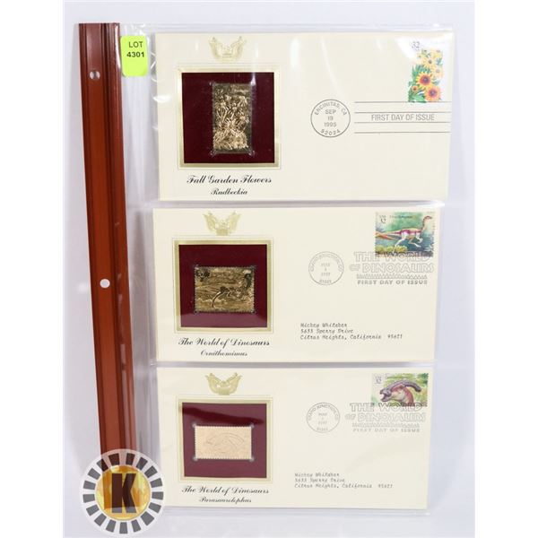 LOT OF THREE 22K GOLD REPLICA STAMPS WITH FIRST