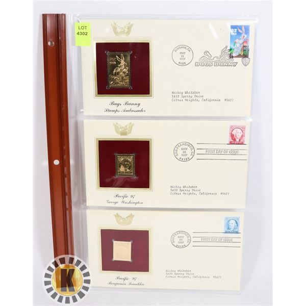LOT OF THREE 22K GOLD REPLICA STAMPS WITH FIRST