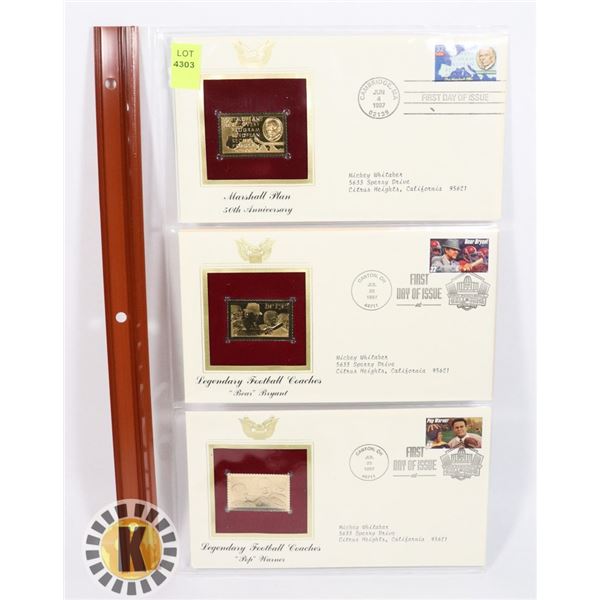 LOT OF THREE 22K GOLD REPLICA STAMPS WITH FIRST