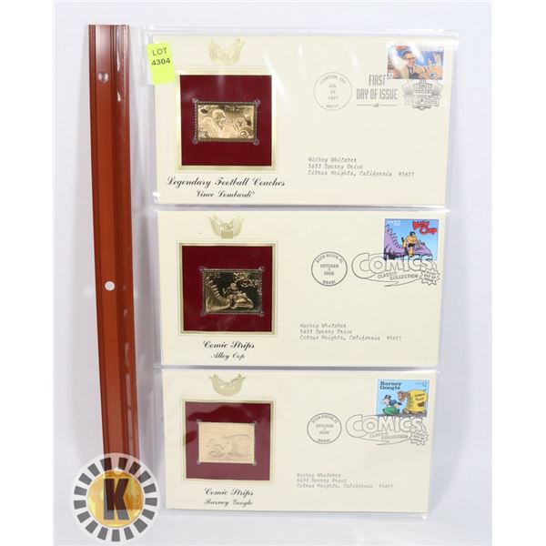 LOT OF THREE 22K GOLD REPLICA STAMPS WITH FIRST