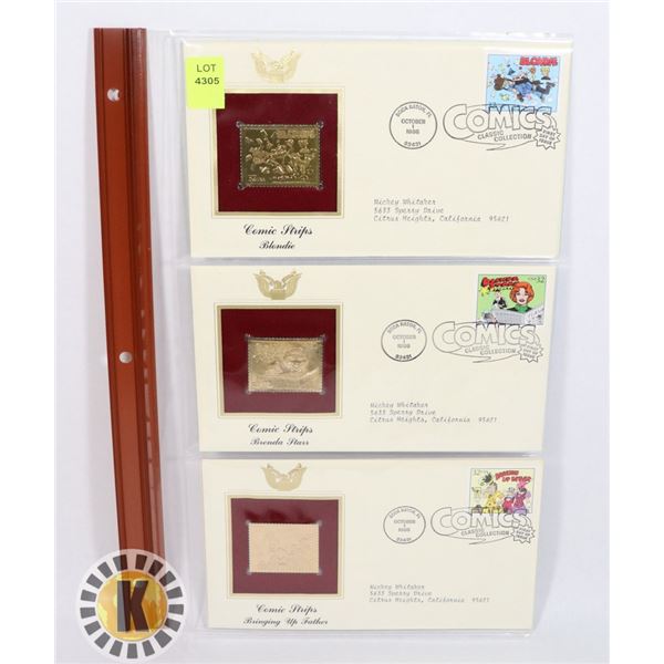 LOT OF THREE 22K GOLD REPLICA STAMPS WITH FIRST