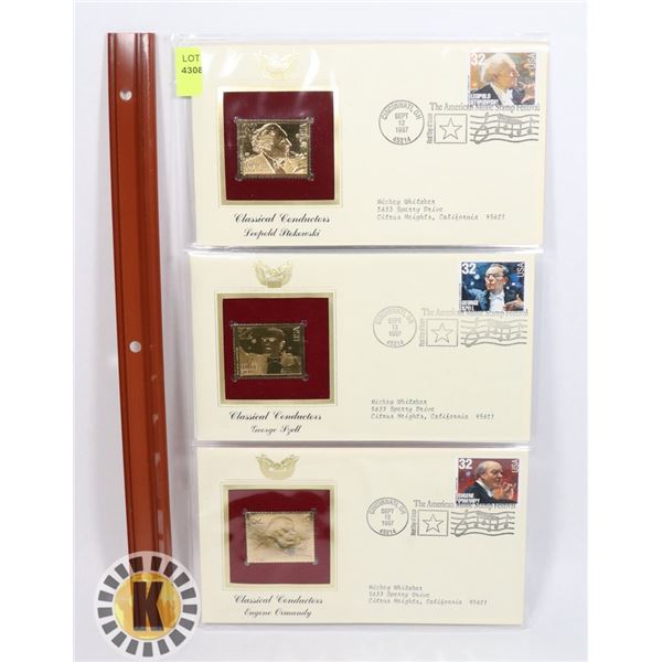 LOT OF THREE 22K GOLD REPLICA STAMPS WITH FIRST