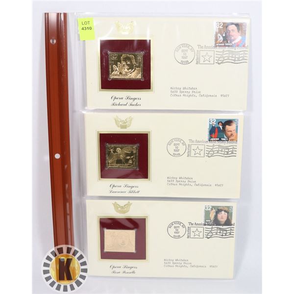 LOT OF THREE 22K GOLD REPLICA STAMPS WITH FIRST