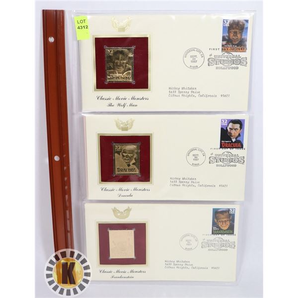 LOT OF THREE 22K GOLD REPLICA STAMPS WITH FIRST