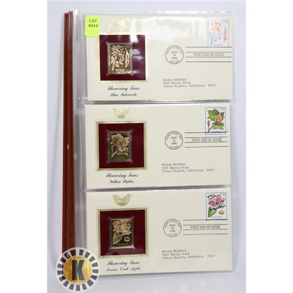 LOT OF THREE 22K GOLD REPLICA STAMPS WITH FIRST