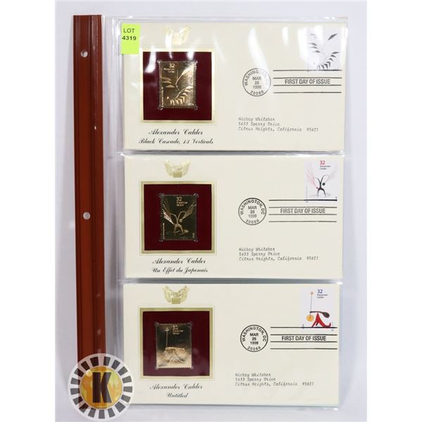 LOT OF THREE 22K GOLD REPLICA STAMPS WITH FIRST