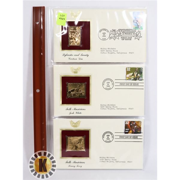 LOT OF THREE 22K GOLD REPLICA STAMPS WITH FIRST