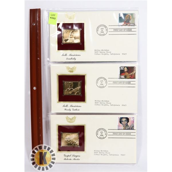 LOT OF THREE 22K GOLD REPLICA STAMPS WITH FIRST