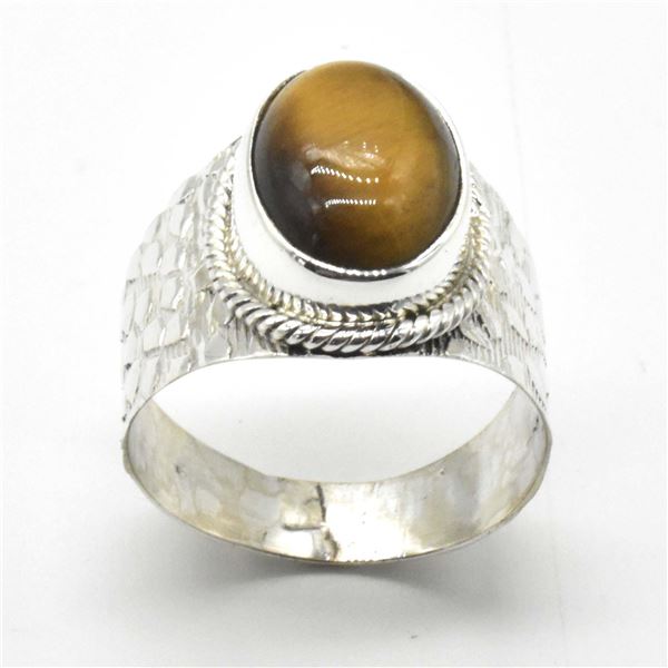 SILVER TIGER EYE(6.15CT) MENS RING (~WEIGHT 5.15G)