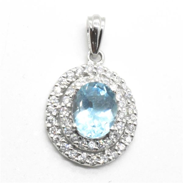 SILVER BLUE TOPAZ CZ(4.1CT)  RHODIUM PLATED