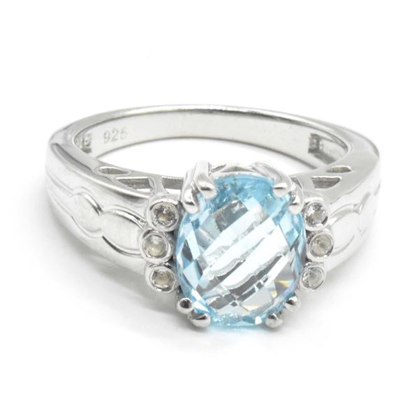 SILVER BLUE TOPAZ(4.35CT)  RHODIUM PLATED