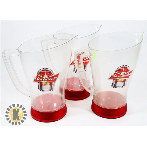 LOT OF 3 LIGHT UP BUDWEISER BEER PITCHERS