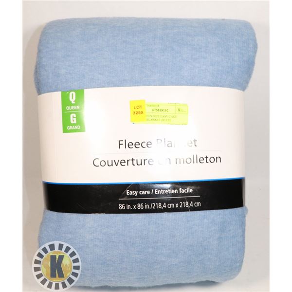 NEW QUEEN SIZE EASY CARE FLEECE BLANKET (BLUE)