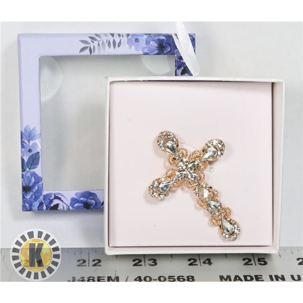 NEW VINTAGE STYLE RHINESTONE CROSS BROOCH