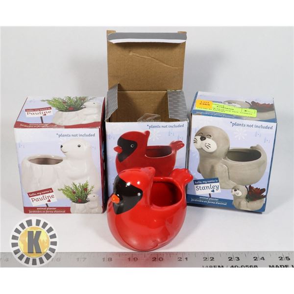 THREE NEW DESKTOP SIZE ANIMAL THEME PLANTERS