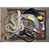 Image 1 : BOX OF TOOLS INCLUDING JIG SAW, CIRCULAR SAW,