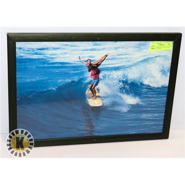 WOOD FRAMED PICTURE /W GLASS – SURFING COUPLE