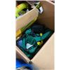Image 3 : BOX OF HARD HATS, SAFETY HARNESS, WALKIE TALKIES AND ELECTRIC LEAFBLOWER
