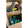 Image 4 : BOX OF HARD HATS, SAFETY HARNESS, WALKIE TALKIES AND ELECTRIC LEAFBLOWER
