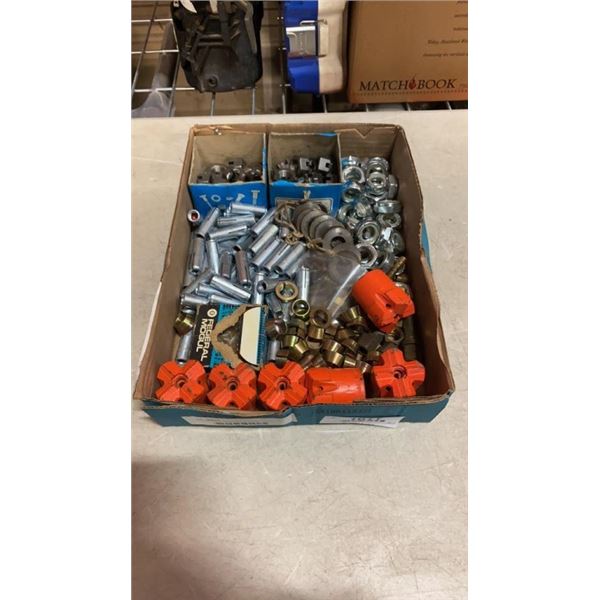 BOX OF HILTI DROPIN ANCHORS, LOCK NUTS, COTTER PINS NUTS AND MORE