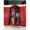 Image 3 : RED TOOLBOX AND 2 CASES OF TOOLS, DRILL BITS, ALAN WRENCHES, SOLDERING IRON