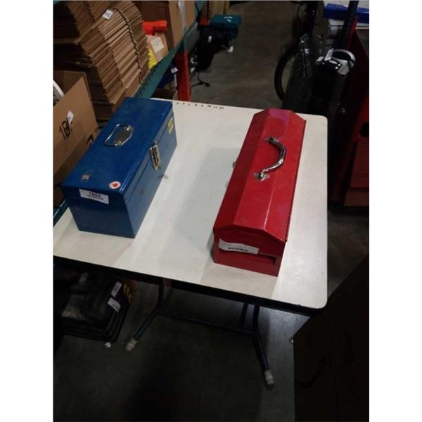 RED AND BLUE TOOLBOXES WITH CONTENTS