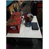 Image 1 : RED TOOLBOX AND CAN OF TOOLS, CIRCULAR SAW
