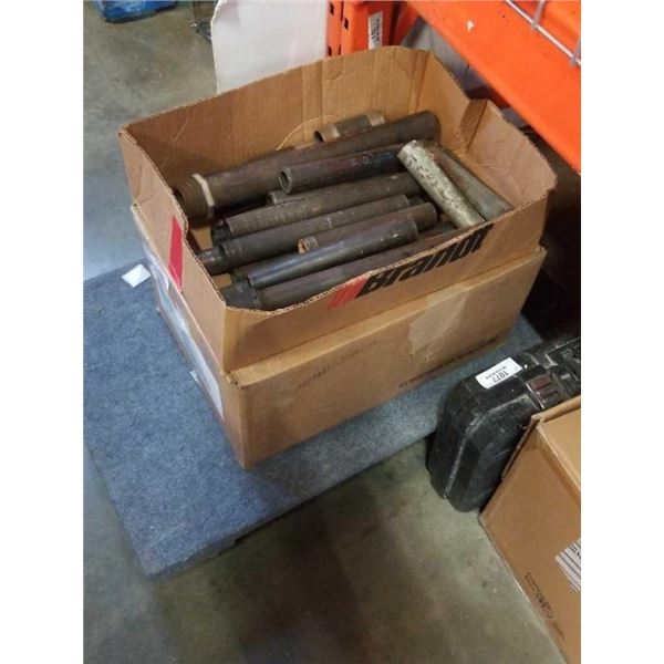 2 BOXES OF THREADED PIPE AND PIPE CONNECTORS