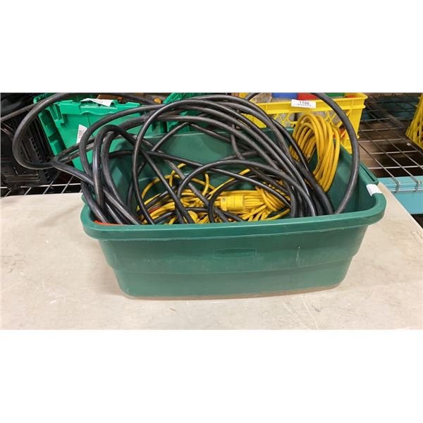 3 EXTENTION CORDS IN TOTE