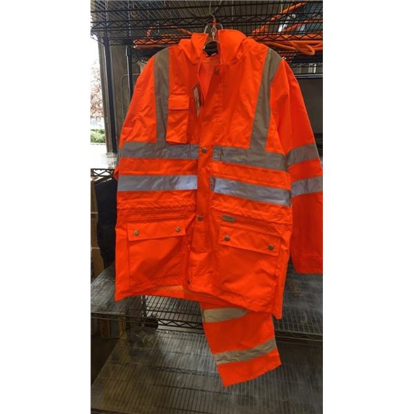 NEW ORANGE HIGH VIS SUIT: PANTS (XL) JACKET (L)