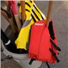 Image 2 : GARBAGE CAN OF SHOVELS, PICK AXE AND LIFE JACKETS
